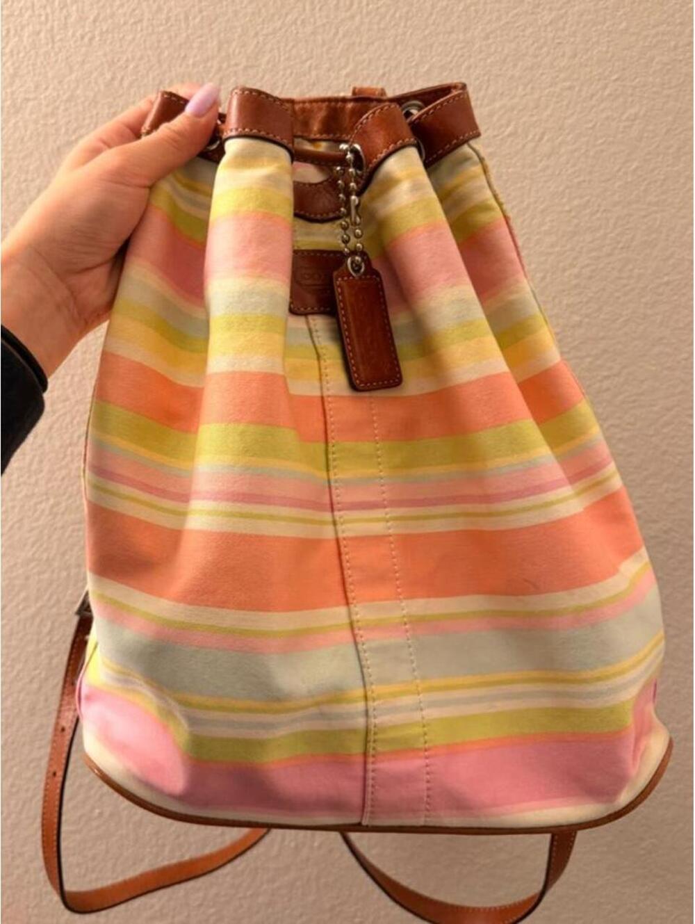 Vintage Coach Hamptons Watercolor Stripe Drawstring Backpack 2009